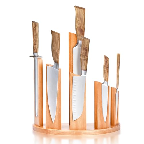 Kirosaku Magnetischer Messerblock aus Holz - Natürliches Finish, schwerer Fuß, zwei Säulen zur Messeraufbewahrung - Magnetic Block Set of 1 -...