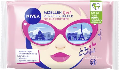 NIVEA 3in1 Mizellen Reinigungstücher sanfte Gesichtsreinigungstücher mit Provitamin B5 milde Abschminktücher entfernen Make-Up & wasserfeste Mascara (25 Stück)