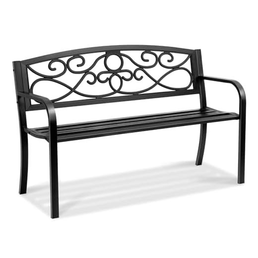 VEVOR 50-Inch Metal Garden Bench for Outdoors - 550 lbs Load Capacity With Backrest and Armrests - Patio Bench for Garden, Park, Yard, Front Porch