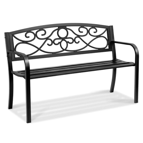 VEVOR Gartenbank Terrassenbank aus Metall, 127 cm Parkbank Ruhebank 250 kg Tragkraft, 3 Personen Garten- und Parkbank mit Rückenlehne &...