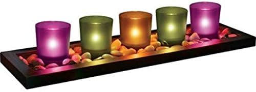SARAH PEYTON 5 Votive Candle Set JEWEL TONE COLORS with River Rock Base