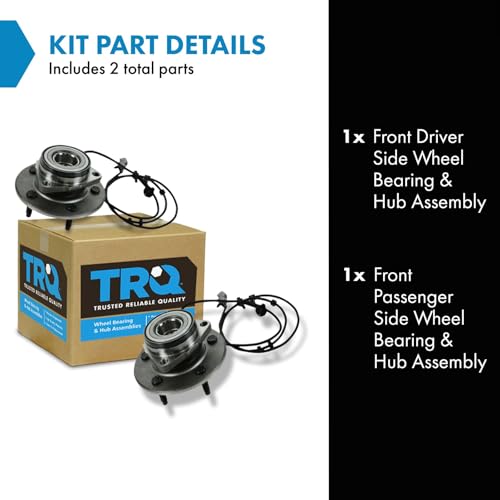 Image of TRQ 2 Piece Front Wheel Bearing & Hub Assembly Set Compatible with 2000-2001 Dodge Ram 1500
