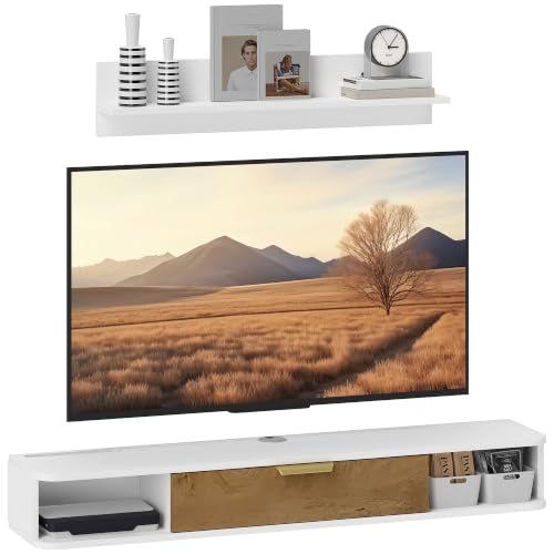 HOMCOM Ensemble Meuble TV Suspendu Passe-Câbles 120 x 24 x 16 cm Blanc
