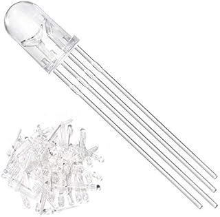 Youmile 100Pack 5mm LED Light Emitting Diode Common Cathode 4Pin RGB Tri-Color(Red/Green/Blue) Clear Transparent Round LED Lamps Buld For Arduino, PCB