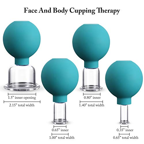 Image of BBTO 4 Pieces Glass Cupping Set Glass Silicone Cupping Cups Massage Vacuum Suction Cupping Cups for Body Face Leg Arm Back Shoulder Muscle and Joint Pain (Green)