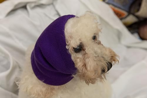 Image of Dog Ear Wrap Keep Calm Comfort Anti Anxiety Relief Protector Head Cover Ears Wrap for Dog Grey+Purple M