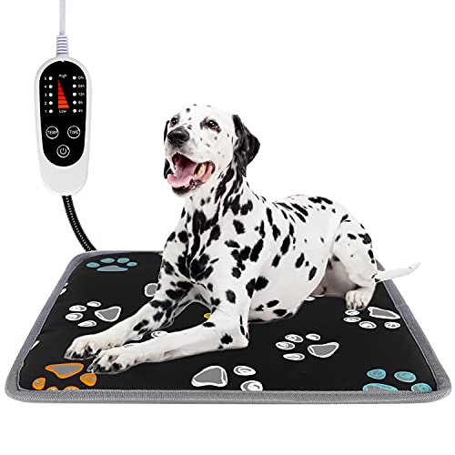 furrybaby Pet Heating Pad, Waterproof Dog Heating Pad Mat for Cat with Durable Anti-Bite Tube Indoor for Puppies Dogs Cats (1 Pack Black, 24 X 16in, Temp Adjustable)