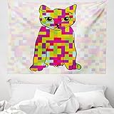 ABAKUHAUS Modern Wandteppich & Tagesdecke, Cat Digital-Farben, aus Weiches Mikrofaser Stoff Wand Dekoration Für Schlafzimmer, 150 x 110 cm, Mehrfarbig
