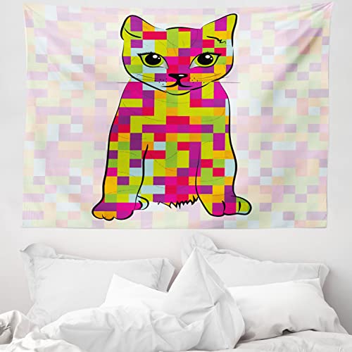 ABAKUHAUS Modern Wandteppich & Tagesdecke, Cat Digital-Farben, aus Weiches Mikrofaser Stoff Wand Dekoration Für Schlafzimmer, 150 x 110 cm, Mehrfarbig