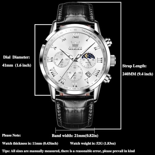 Image of OLEVS Men's Leather Analog Quartz Watch - Luxury Chronograph Wristwatch with Date, Waterproof, Luminous - Dress Style
