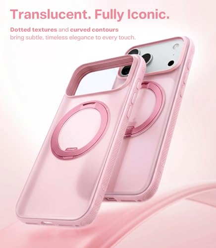 Image of TORRAS for iPhone 17 Pro Max Case, 360 Magnetic Stand, [Fit for MagSafe] [4X Military-Grade Protection] Slim Case for iPhone 17 Pro Max Phone case,6.9 inch, Translucent Pink, Ostand O3 Fitness Series