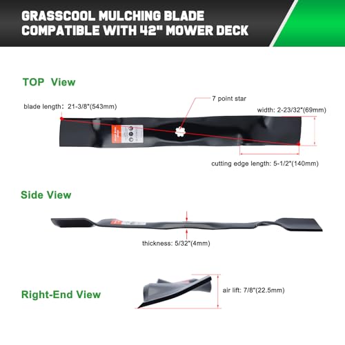 Image of Grasscool D130 42 inch Mower Mulching Blades for John D-eere D110 D100 D125 D105 S100 E100 LA125 LA115 LA105 42'' Deck Lawn Tractor Riding Mower Replace GY20850 GX22151