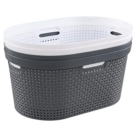 Pekky 4 Pack Laundry Basket with Cutout Handles, 40 L Plastic Hampers for Laundry Cover