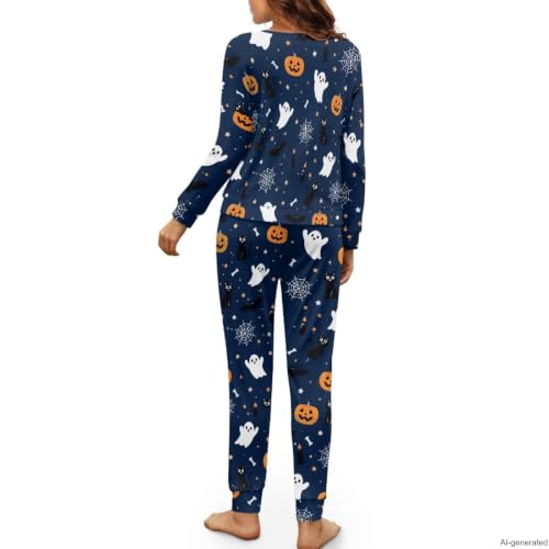 Image of Women's 2 Piece Printed Pajama Set Long Sleeve Sleepwear Set with Long Pants Casual Lounge Sets with Pocket