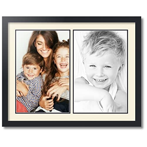 ArtToFrames Collage Photo Frame Double Mat with 2-11x17 inch Openings with Black Frame and Ivory Top Mat
