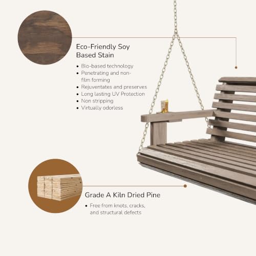 Image of Porchgate Amish Heavy Duty 800 Lb Roll Comfort Treated Porch Swing W /Chains (5 Foot, Warm Walnut Stain)