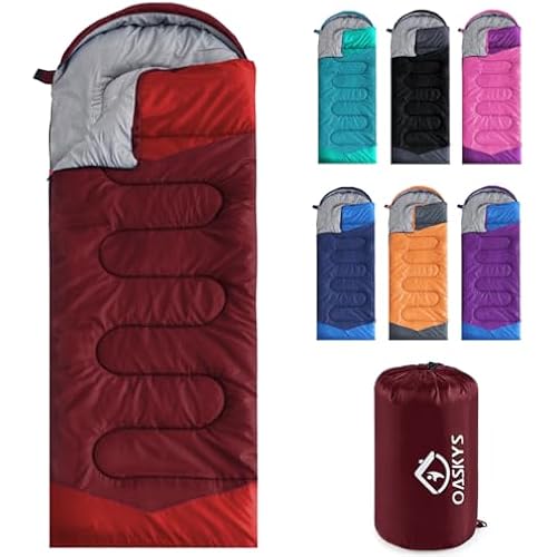 oaskys Camping Sleeping Bag - 3 Season Warm & Cool Weather - Summer Spring Fall Lightweight Waterproof for Adults Kids - Camping Essentials Gear Accessories Hiking Sleep Must Haves
