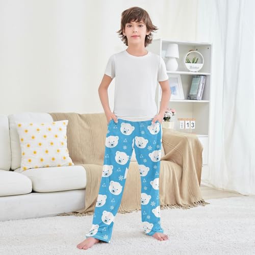 Boys' Pants Polar Bear Snowflake Blue Long Bottoms Jogger Pants Elastic Waist Trousers with Pockets S-XL3