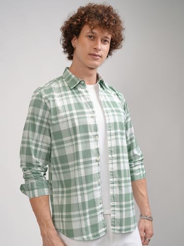 Image of Highlander Men's Cotton Slim Fit Checks Shirt | Full Sleeves | Regular Collar | Casual Shirts for Men