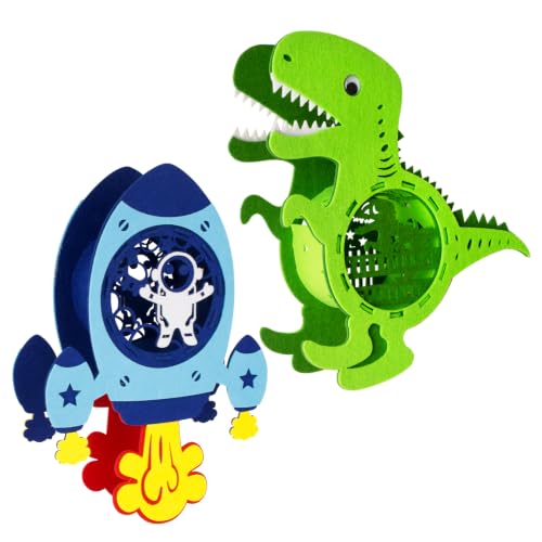 2 Laternen-Bastelsets aus Filz – Dino & Rakete für den Martinsumzug