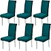 Xundefeng Housse De Chaise Lot De 6 Pièces Cantilever Porte-à-Faux Dossier Haut Salle À Manger Bleu Sarcelle Pure Unie Grains Carreaux Velours Flanelle Épaissir Housses Chaises Spandex Elastique