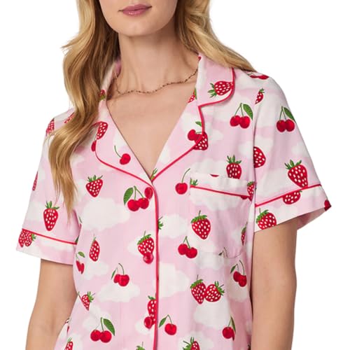 Image of Bed Head PJs Womens Matching Pajamas - Soft Organic Cotton Button Down PJ Shirt & Cropped Pants Set - Loungewear & Sleepwear
