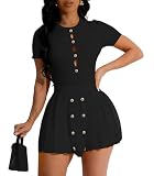 Tinodu 2 Piece Sets for Women Summer Knit Short Sleeve Crop Top Pleated Mini Skirt Sexy 2 Piece Outfit Set XL Black