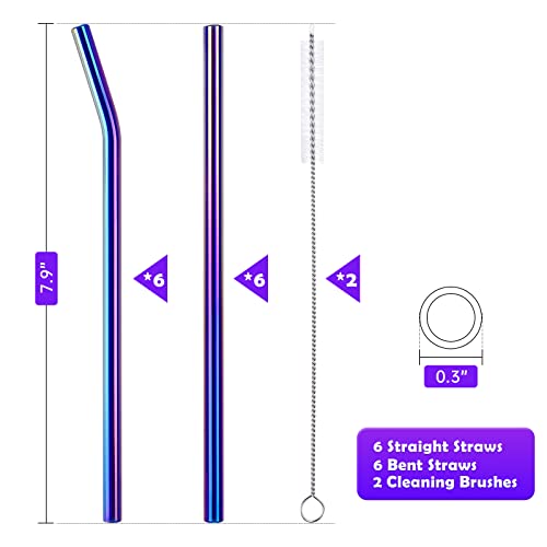 Nihome Reusable Glass Drinking Straws Clear 12-Pack, 8"X0.3" Set Of 6 Straight And 6 Bent With 2 Cleaning Brushes For Milkshakes, Frozen Drinks, Smoothies, Eco-Friendly Dishwasher Safe #TOP6