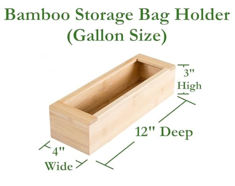 Lipper International Bamboo Storage Bag Organizer Holder and Dispenser for Kitchen Drawer or Countertop, Gallon Size