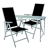 Mojawo 3tlg. Campingmöbel Set Alu Camping 120x60x58/70cm 1x Campingtisch höhenverstellbar mit Tragegriff + 2 Klappstühle Aluminium/Textilen schwarz