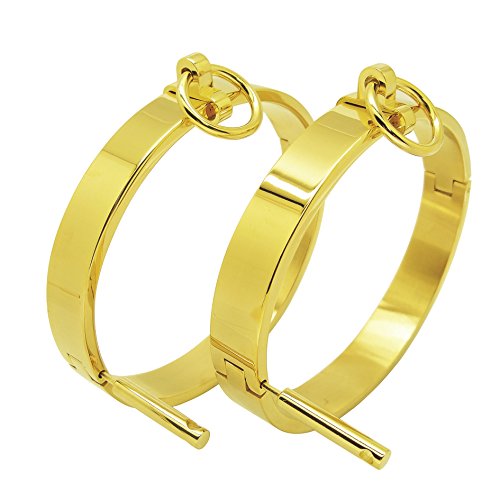 ACECHANNEL Stainless Steel Wrist Ankle Cuffs with Removable O Ring (H049P 90MM Gold)