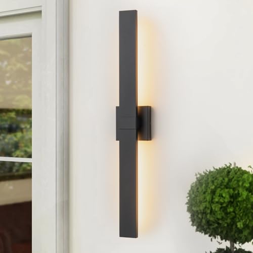 Image of Black Modern LED Outdoor Wall Sconce 31.5 inch Long Outdoor Wall Lights Exterior Lighting Fixtures for House Porch Patio Garage Front Door, Easily Install Anywhere