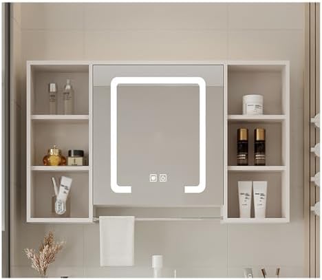 Wall Mounted Bathroom Mirror Cabinet with Large Storage, High-Definition Reflective Surface, Versatile Design for Any Space (Gray, 80x70cm / 34.5x27.5in)