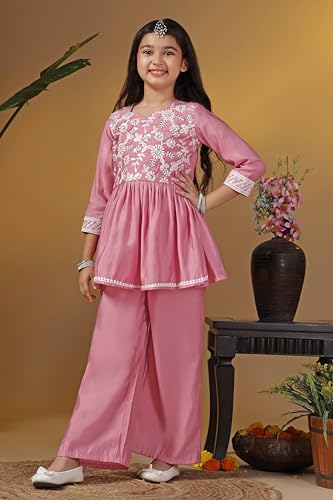 Image of Fashion Dream Girl's Slik Blend Embroidery Salwar Suit|Kids Salwar Suit Set|Embroidered Suit for Girls|Ethnic Wear|Girls Suit Set