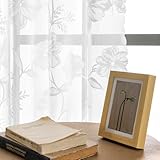 Treatmentex Visillos Cortina de Encaje Cortinas Blanco Translúcidas Florales de Habitacion Dormitorio Gasa con 8 Anillas Poliéster Elegante para Ventana Balcon Salón 140x245cm 2 Pieza