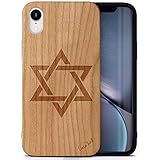 CaseYard Wood Phone case for iPhone XR Laser Engraved David Star Design Cherry Wood Compatible iPhon