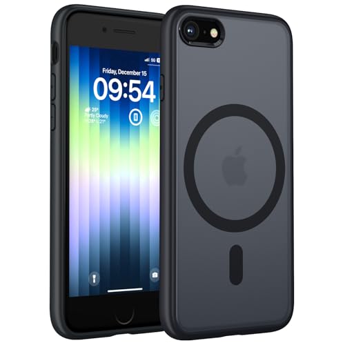 TOCOL für iPhone SE Hülle für Magsafe für iPhone 8/7 Hülle Stoßfest Anti-Fingerabdruck Kratzfest Transluzente Rückseite Matt Magnetisch Handyhülle für iPhone 8/7/SE 3/2(2022/2020) Case Schwarz