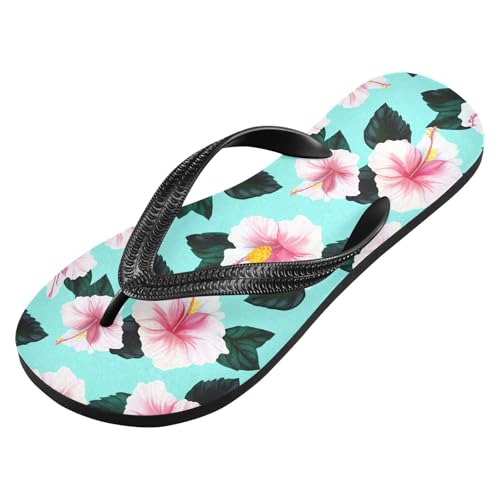 Pink Flower Leaf Blue Flip Flops for Beach Thong Sandals Anti-slip Lightweight Beach Slippers for Travel Summer Outdoor2