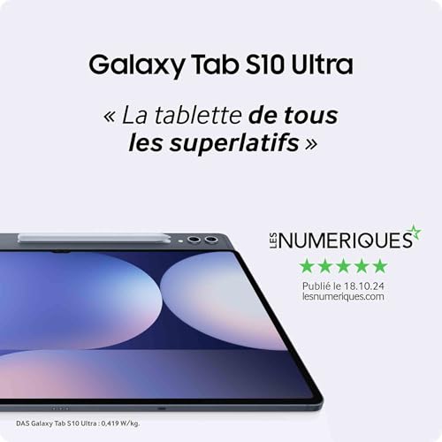 Samsung Galaxy Tab S10 Ultra 14.6'' WiFi 256 Go, Tablette Android avec Galaxy AI, Argent, S Pen + Chargeur Secteur Rapide 25W Inclus, Version FR