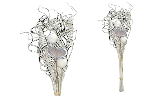 finehomegarden Exoten Sortiment 7-teilig Trockenblumen Strauß Boho Style Smart Curly White Washed 66cm Grabaufleger Trauerfloristik Allerheiligen Herbstdeko Totensonntag
