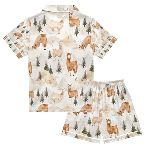 senya Alpaca and Tree 1 Satin Summer Pajama Sets Silk Short Sleeve Button Down Sleepwear2