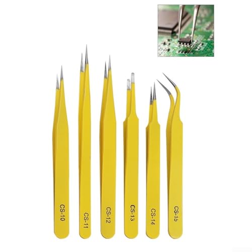 Niceminiwall Lot de 6 pinces à épiler industrielles antistatiques en acier inoxydable avec pointes droites incurvées pour appareils électroniques, téléphones portables, montres, outils d'entretien