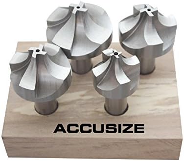 Accusize Industrial Tools H.S.S. Corner Rounding End Mill Set 4 Pc Size from 1/2'' to 3/4'', 3/4'' Shank, 1011-0004