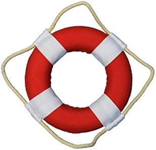 Hampton Nautical Vibrant with White Bands Life Ring Decoration, 6", Red