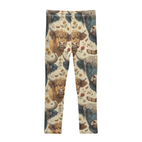 Girls Leggings Highland Cows Flower Butterfly Soft Toddler Leggings for Girls Kids Pants Size 4T-10T2