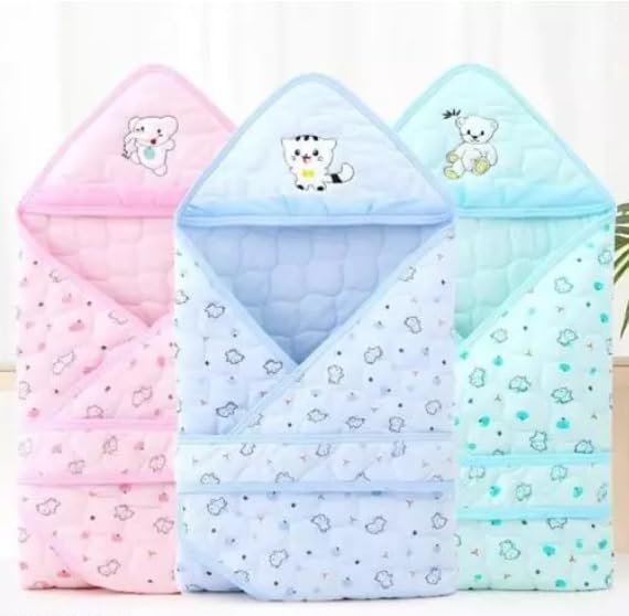 5 Piece Set For New Born Baby With Cap Bib & Wrapping Blanket Best For Summer