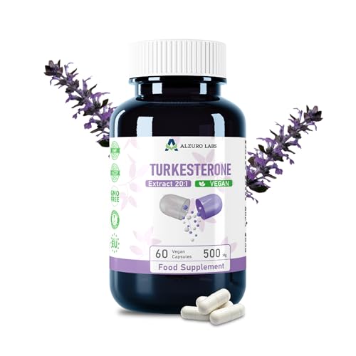 Alzuro Labs Turkesteron 10,000 mg | 20:1 Extrakt (500 mg) | 60 vegane Kapseln | Hohe Stärke | Von einem unabhängigen Labor getestet | GMP