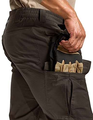 Cqr Men's Flex Ripstop Tactical Pants, Water Resistant Stretch Cargo Pants, Lightweight Edc Hiking Work Pants, Dura Flex Dark Brown, 34W X 34L #TOP6