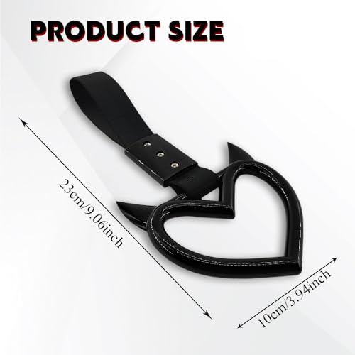Image of 2PCS Heart shaped Car Handle Straps, Heart Car Accessories, Ring Hearts Shaped Cars Hand Strap Drift Charm, Universal Handle Keychains Accessory Suitable for Cars Bus (Black+balck)