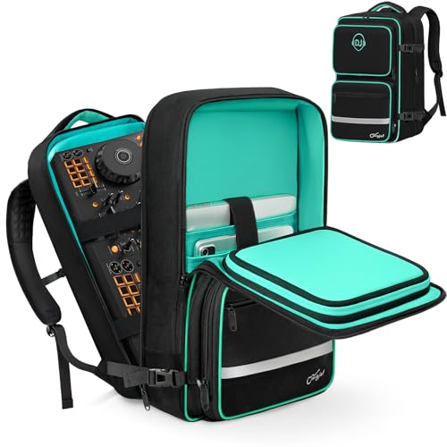 SNIGJAT DJ Controller Case for DDJ-FLX4/ DDJ 400/ DDJ-REV1/ DDJ-SB3, Padded DJ Backpack, DJ Controller Bag with Multi-pocket for 15.6" Laptop, Headphones, Cables, DJ Accessories